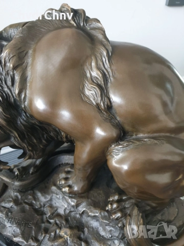 60см-22кг Barye статуя-композиция/голяма бронзова скулптура/фигура на лъв и змия, снимка 10 - Статуетки - 52840155