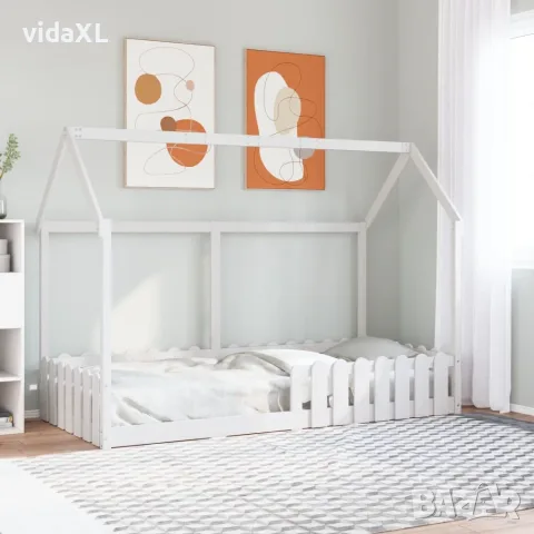 vidaXL Рамка за детско легло къща, бяла, 90x200 см, борово дърво масив（SKU: 850687）, снимка 2 - Спални и легла - 56125467