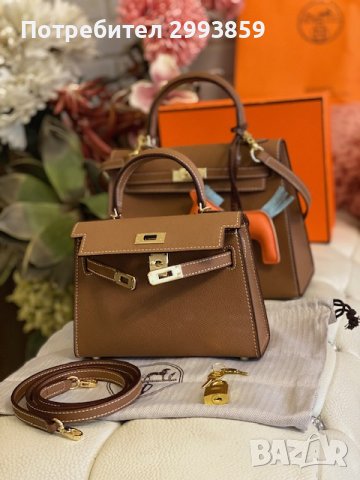 чанта Ермес Mini Kelly 19*Кели*HERMES KELLY 19 CRAIE Epsom Gold Hardware, снимка 5 - Чанти - 42350028