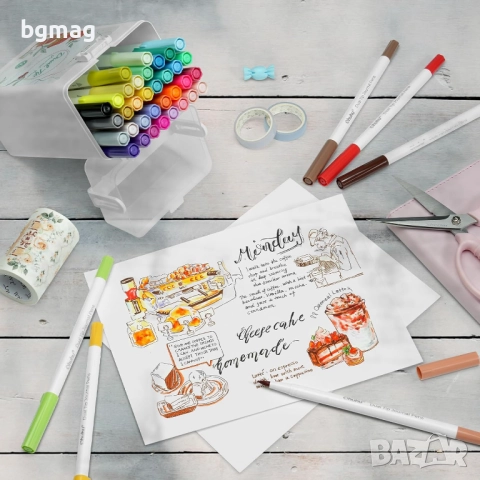 Ohuhu Marker Pens for Journal-маркери с два писеца тип "четка" и "тънкописец", комплект 40 цвята, на, снимка 8 - Ученически пособия, канцеларски материали - 52146742