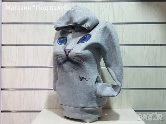 Нов дамски суичър с 3D принт сива Котка със сини очи, снимка 3 - Суичъри - 27502878