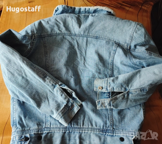 Оригинално G-star мъжко топло дънково яке с подплата L, снимка 2 - Якета - 52562103