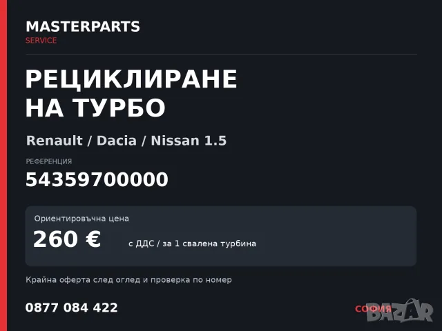 Рециклиране на турбо 54359700000 — Renault / Dacia / Nissan 1.5