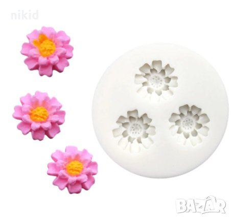 3 малки цветчета гербер силиконов молд форма украса декор торта фондан шоколад, снимка 1 - Форми - 30618156