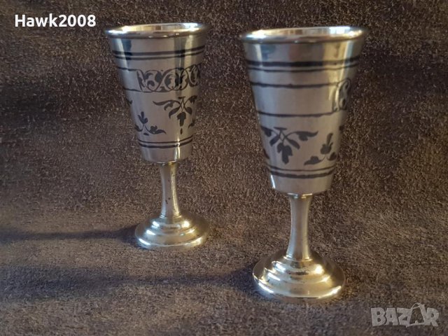 Сребърни сребро с позлата и ниело чифт руски перфектни чашки чаша, снимка 4 - Антикварни и старинни предмети - 39567516