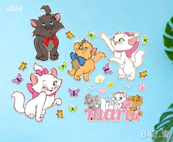 Коте Мари Marie Cat самозалепващ стикер лепенка за стена мебел прозорец детска стая детски