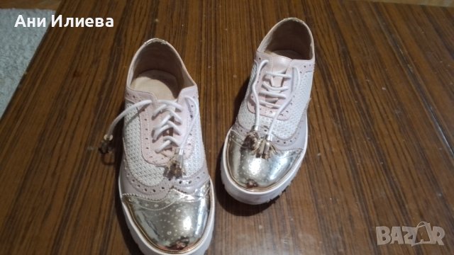Естествена кожа дамски обувки в пастелно розово и златно, снимка 4 - Дамски ежедневни обувки - 40696533