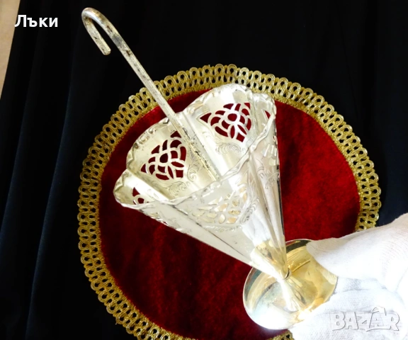 Посребрен салфетник чадърче,Art Nouveau. , снимка 4 - Антикварни и старинни предмети - 53977446