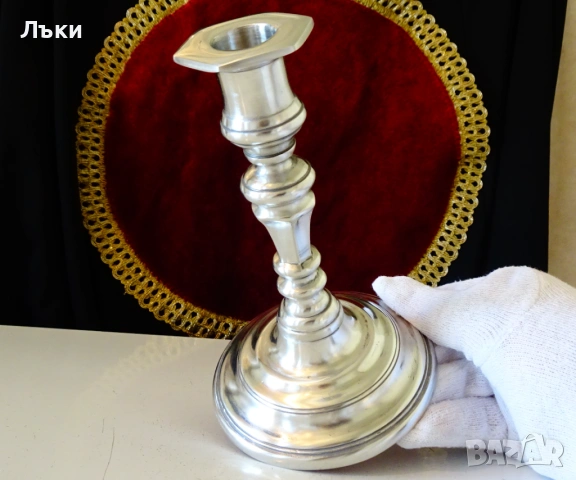 Едуардиански калаен свещник 520 гр. 