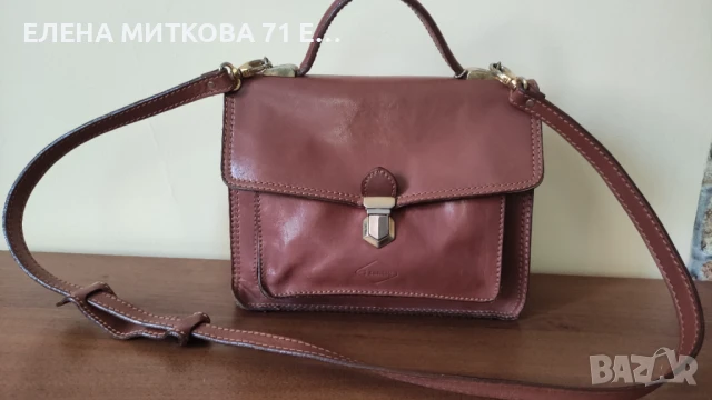 Маркова италианска чанта от естествена кожа в кафяв цвят