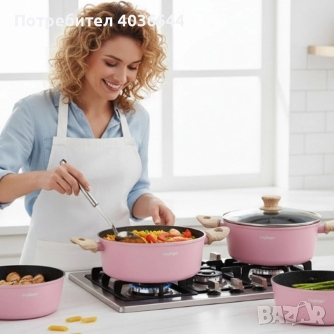 Cheffinger - Розов комплект тенджери, с мраморно покритие, здравословно готвене без залепване, снимка 2 - Съдове за готвене - 51947628