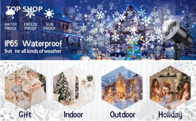 Коледен ЛЕД проектор- снежинки с дистанционно , снимка 12 - Пана - 49157079