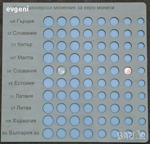 Колекционерски дървен монетник за Евро монети (пълен комплект), снимка 3 - Декорация за дома - 53194581