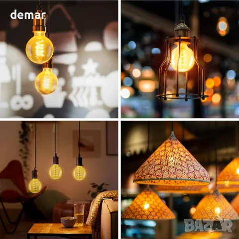 E27 Винтидж крушки G80 декоративни спирални LED сферични крушки, 4W 350lm, 3 броя, снимка 6 - Крушки - 49903301