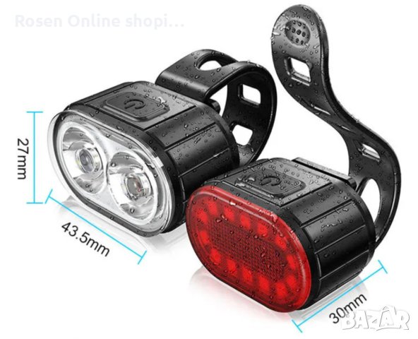 LED Комплект фар и заден стоп за велосипед и тротинетка, водоустойчиви с акумулаторна батерия, снимка 2 - Велосипеди - 40614737