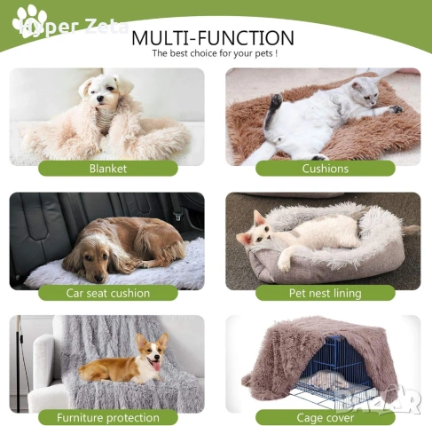 Меко плюшено одеяло за куче или котка, домашен любимец 100x75 см сиво, снимка 3 - За кучета - 53910184