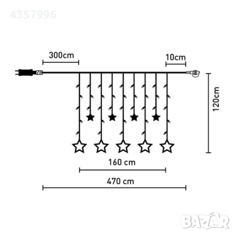 Декоративна коледна LED завеса, Звезди, 107 крушки , снимка 4 - Декорация за дома - 52380685