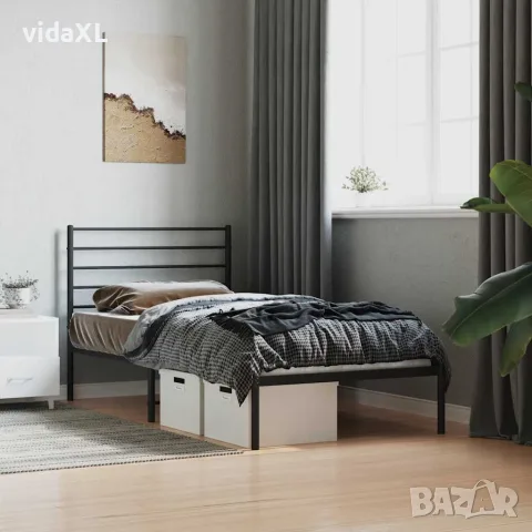 vidaXL Метална рамка за легло с горна табла, черна, 75x190 см, снимка 3 - Спални и легла - 56147228