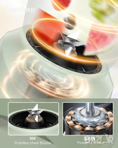 Блендер за сок Cosicosy с кана 1 л без BPA, 500 W, 2 скорости, зелен, снимка 3 - Блендери - 50355253