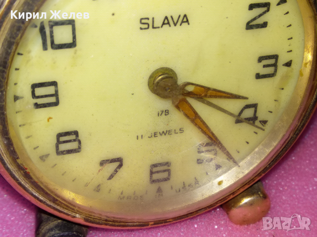 SLAVA MADE in USSR Стар КОЛЕКЦИОНЕРСКИ РУСКИ БУДИЛНИК МЕХАНИЧЕН НАСТОЛЕН ЧАСОВНИК СЛАВА СССР 43040, снимка 10 - Антикварни и старинни предмети - 44548994