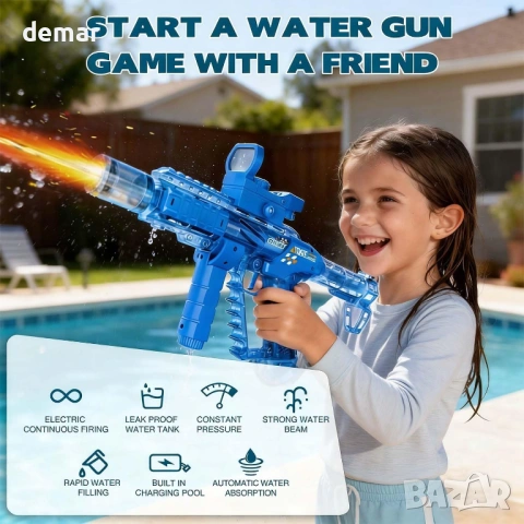 Автоматичен електрически воден пистолет с LED светлини, ултра дълъг обхват, голям капацитет (син), снимка 6 - Електрически играчки - 54055118