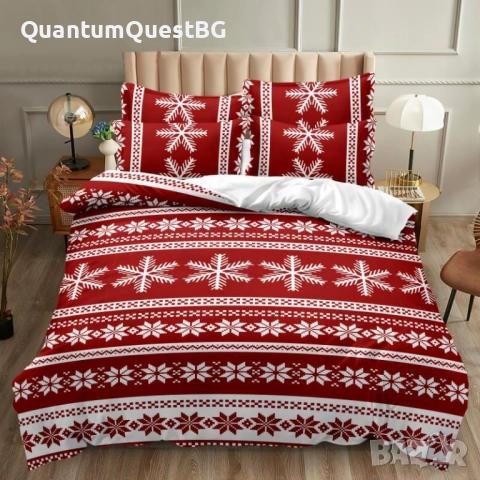 Коледно спално бельо, 100% памук, 6 части, снимка 7 - Спално бельо - 52818757