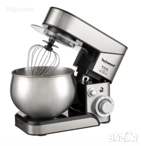 Планетарен миксер с купа от инокс Techwood TRO-1055, 1000W, 5л., 3бъркалки, 6степени + Pulse, Червен, снимка 7 - Миксери - 51709758