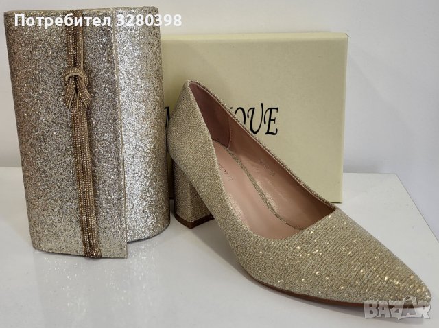 Дамски златисти обувки с квадратен ток модел: 6227 gold, снимка 9 - Дамски обувки на ток - 44294651