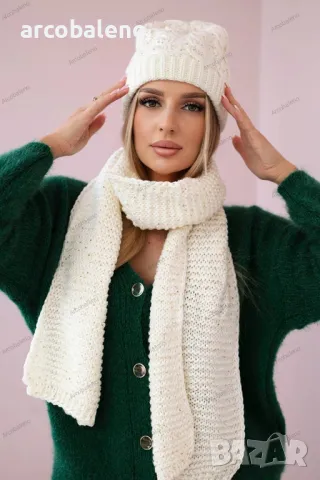Дамски зимен комплект шапка и шал Dominika, 2цвята , снимка 2 - Шапки - 47811442