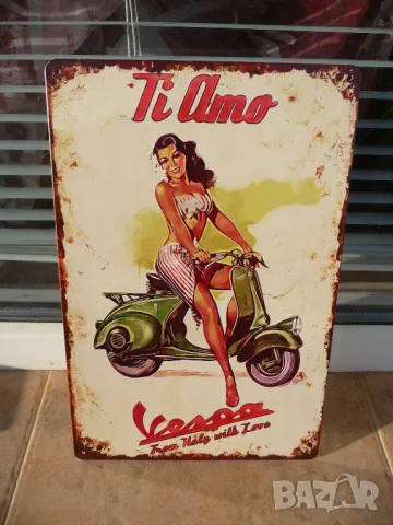 Метална табела Vespa Ti Amo итлианка на ретро мотопед скутер готина