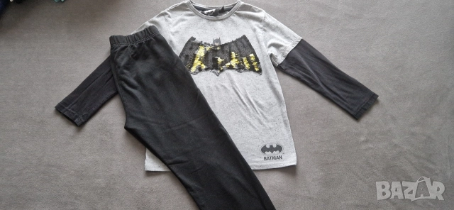 7-8г 128см Комплект дълъг панталон и блуза с дълъг ръкав пайети Батман, без следи от употреба 