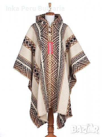  Автентичнo еквадорско унисекс пончо Мапуче, 100% вълна, бяло, снимка 7 - Блузи с дълъг ръкав и пуловери - 40189615