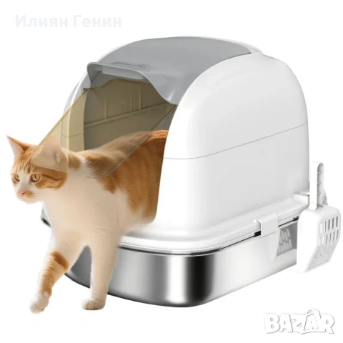PawHut Котешка тоалетна от неръждаема стомана с капак, снимка 6 - За котки - 54035748