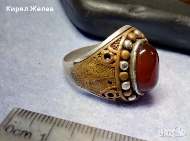 Старинен ОСМАНСКИ СРЕБЪРЕН ПРЪСТЕН СРЕБРО ВИСОКА ПРОБА с ШЛИФОВАН КАРНЕОЛ и МЕДЕН ОБКОВ 29148, снимка 3 - Антикварни и старинни предмети - 49344899
