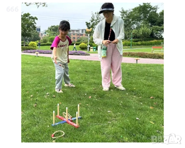 Дървена игра "Ring Toss" (хвърляне на рингове), известна още като "Quoits". , снимка 6 - Други - 54130622
