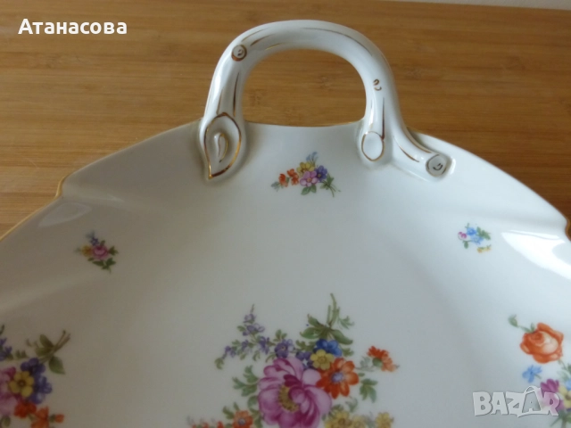 Немско порцеланово плато 27 см Tirschenreuth БАВАРИЯ 1920 г, снимка 4 - Аксесоари за кухня - 52910892