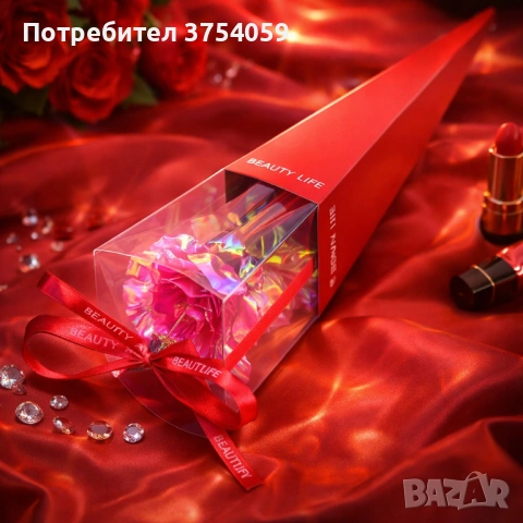 Декоративна роза със златно стъбло в подаръчна кутия, снимка 4 - Романтични подаръци - 53075363