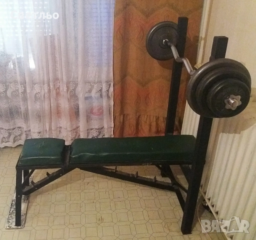 Лежанка Крив лост Тежести Дискове Ръкохватки Дъмбели