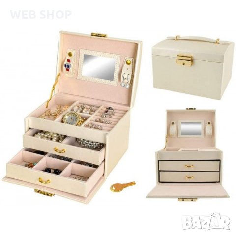 Стилна кожена кутийка за бижута тип ракла с 16 отделения , снимка 1