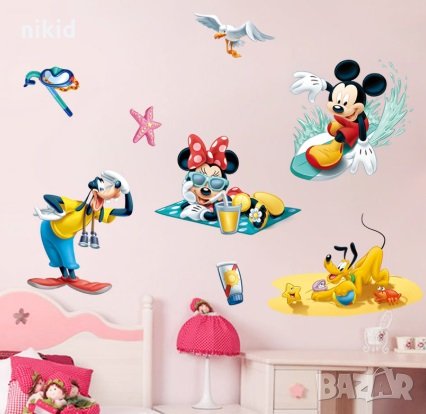 Мики и Мини Маус Доналд Плуто на море детски самозалепващ стикер за стена и мебел детска стая, снимка 2 - Други - 29134547