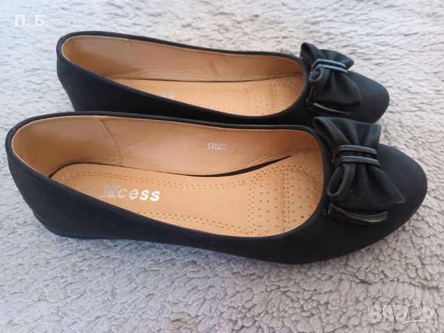 черни ниски обувки тип пантофка / балерина с панделка, снимка 4 - Дамски елегантни обувки - 37399848