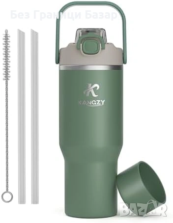 Нова Метална термо бутилка 1L със сламка 1L неръждаема стомана вакуумна изолация