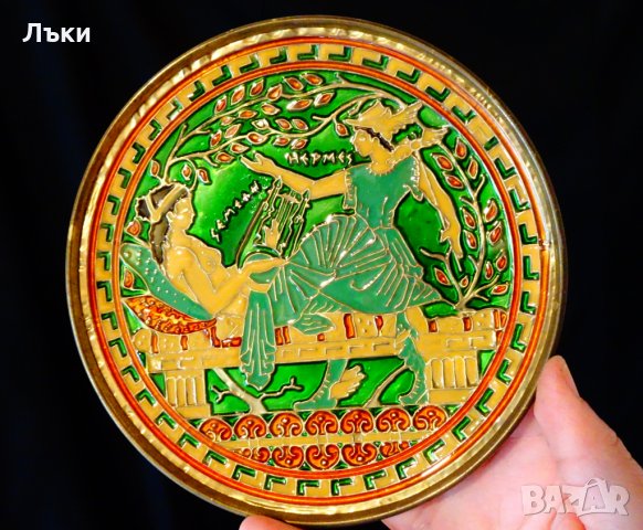 Бронзова чиния,пано с Хермес,емайли Клоазон. , снимка 9 - Антикварни и старинни предмети - 30563316