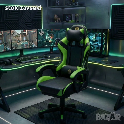 Ергономичен геймърски стол с масажна функция и поставка за крака, PU екокожа, снимка 5 - Други стоки за дома - 54082605
