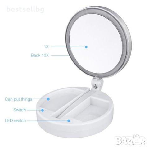 Настолно огледало LED осветление лупа увеличение 10Х грим баня тоалетка гримиране дома жена бюро, снимка 7 - Огледала - 29084645