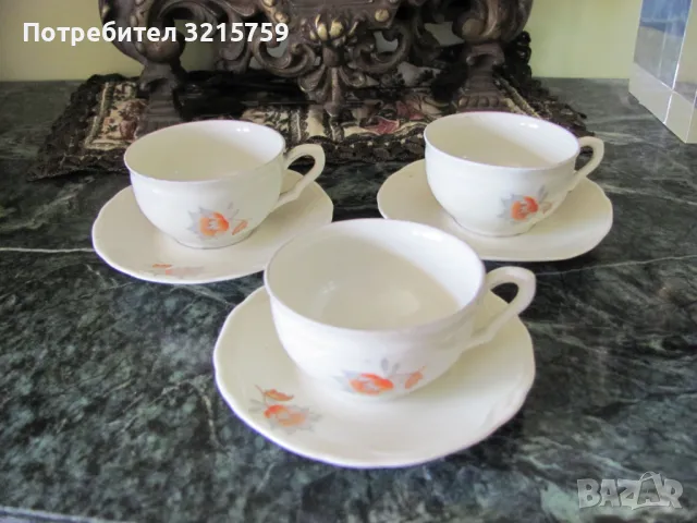 Порцеланови чашки за кафе -3 броя, маркирани, снимка 6 - Сервизи - 50419180