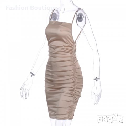 Сатенена къса рокля златиста бежава, снимка 6 - Рокли - 30739484