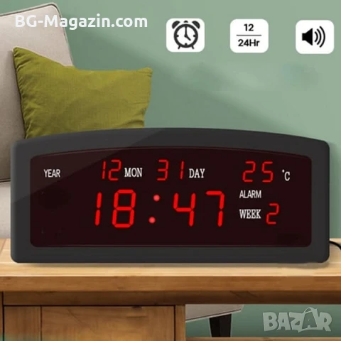 Голям LED дигитален настолен часовник с термометър дата за стая офис електронен температура спалня, снимка 4 - Други - 51038290