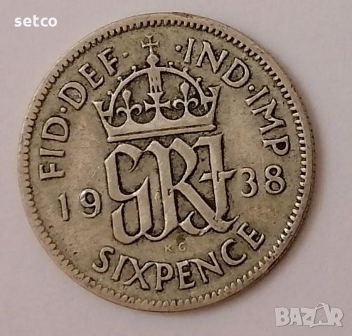 Великобритания 6 пенса 1938 с100, снимка 1 - Нумизматика и бонистика - 35180002