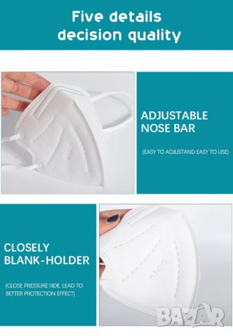 10 бр. Многослойна филтърни маски KN95 Прахоустойчива антивирусна дишаща маска за лице, снимка 5 - Други - 30720139